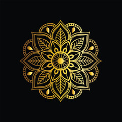 Luxury gold black mandala vector. Ethnic royal pattern snowflake. Golden sun design stock illustration