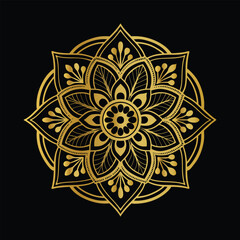 Luxury gold black mandala vector. Ethnic royal pattern snowflake. Golden sun design stock illustration