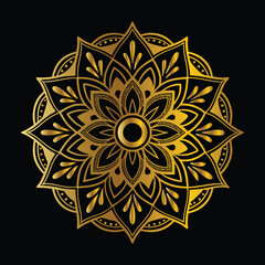 Luxury gold black mandala vector. Ethnic royal pattern snowflake. Golden sun design stock illustration