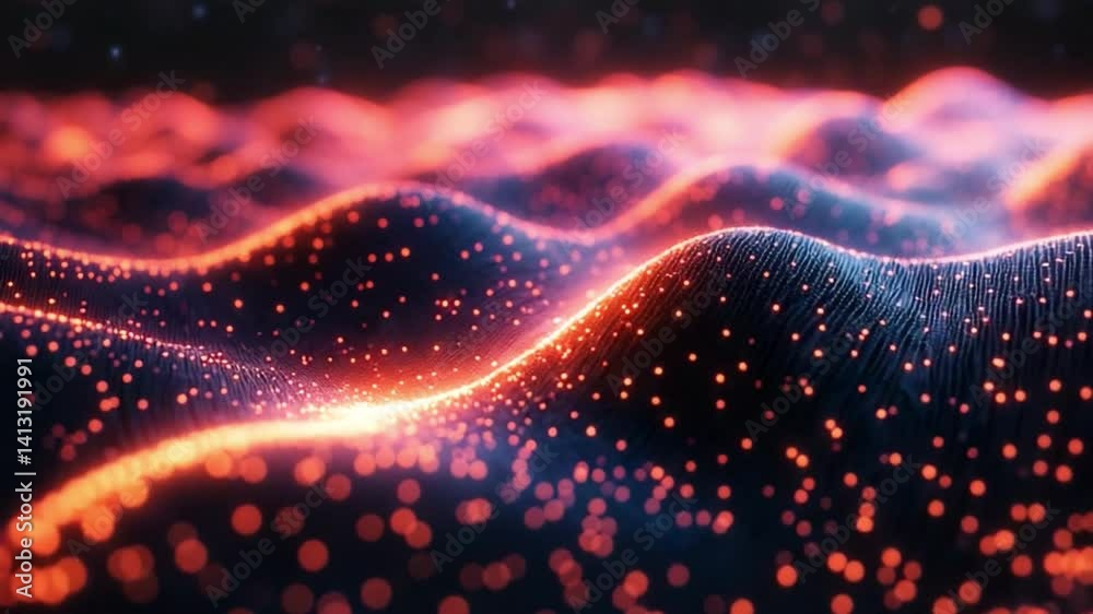 Poster digital data visualization: a mesmerizing display of digital data visualized as undulating waves of 