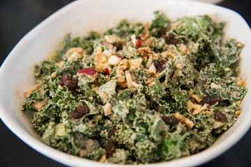 Creamy Kale Salad with Apples, Walnuts, and Raisins