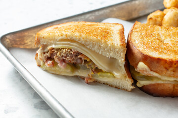 A closeup view of a Cuban sandwich.