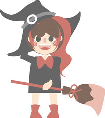 happy halloween holiday festival with girl wearing witch costume, flat png illustration cartoon character design