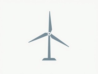 Minimalistic depiction of a single wind turbine with geometric patterns on a white background, representing clean energy