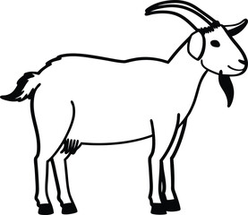 Cute Black and White Goat Illustration with Simple Line Art Style

