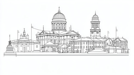 Obraz premium A city skyline with a large building in the middle. Generated using AI.