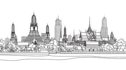 Fototapeta premium A city skyline with a large building in the middle. Generated using AI.