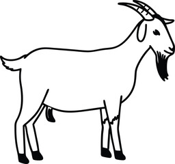 Cute Black and White Goat Illustration with Simple Line Art Style

