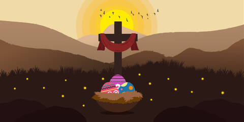 Combined concept of Good Friday and Easter, clean and flat design idea!