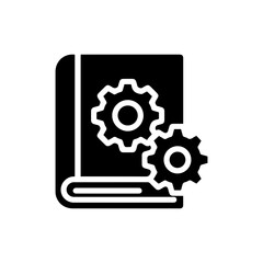 Book with Gear Symbol for Learning Icon, Black Filled Design