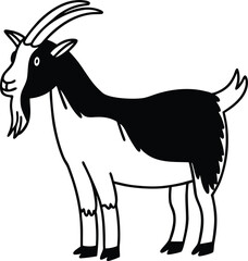 Cute Black and White Goat Illustration with Simple Line Art Style


