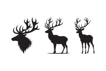 Deer Antler Silhouette Vector Set Stag and Elk Outline Graphics for Wildlife and Hunting Designs