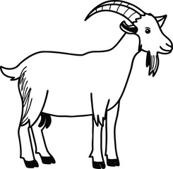 Cute Black and White Goat Illustration with Simple Line Art Style

