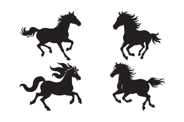 Running Horse Silhouette Vector Set Wild Stallion Clipart for Logos, Tattoos, and Designs