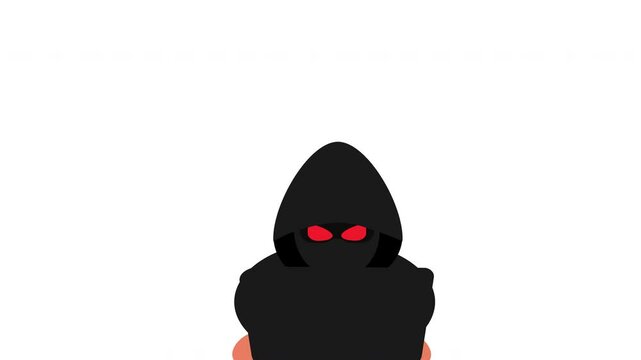 A Black Hat Hacker using a laptop or computer, Hacking animation with alpha channel, Transparent Background and 4K, Malicious Tech, Cyber security and Cyber space infographics concept. dangers of web.