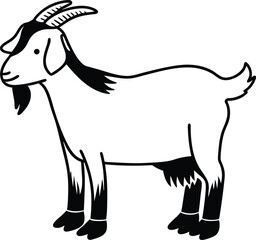 Cute Black and White Goat Illustration with Simple Line Art Style

