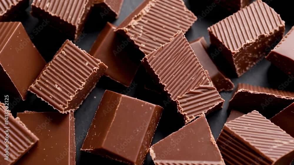 Poster sweet milk chocolate chunks on a dark background create a tempting visual, perfect for projects rela