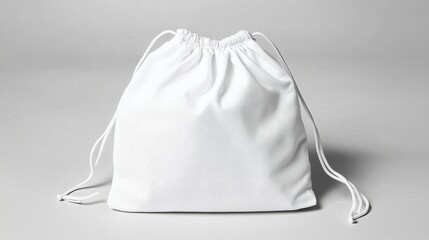 White Drawstring Bag Mockup Front View, Fabric Texture, Minimalist Design, Product Packaging drawstring bag, mockup
