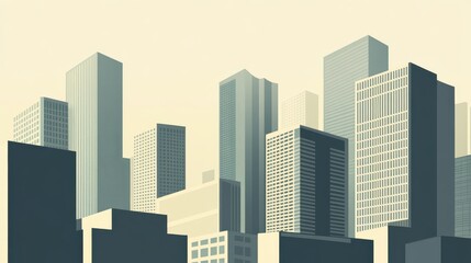 Obraz premium Abstract City Skyline with Geometric Shapes and Soft Color Palette