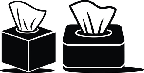 Tissue Box Icons Set, Black and White Minimal Hygiene Vector Design.