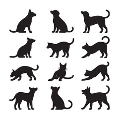 Set of 20 Solid Black Dog Silhouettes for Graphic Designers