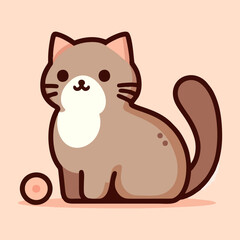Fototapeta premium Cartoon cat character in vector with sleepy face curled tail and fluffy ears great for cozy animal themes pet branding and children’s digital content
