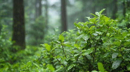 Obraz premium Lush green forest rain nature photography tranquil peaceful environment
