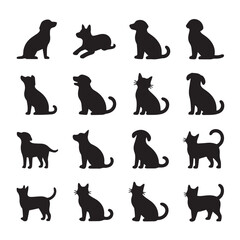 Vector Collection of Dog Breeds in Black Silhouette Style