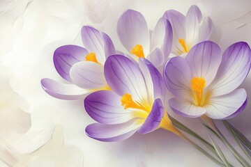 Fototapeta premium Beautiful purple crocus flowers floral spring bloom nature painting art