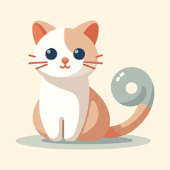 Vector illustration of happy cartoon kitty with fluffy paws sweet smile and curved tail suitable for children’s designs animal graphics and pet merchandise