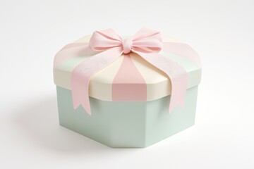 Obraz premium Pastel gift box with pink ribbon bow for birthday present or surprise on white background