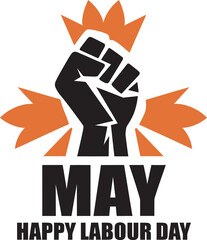 Black Silhouette of a Raised Fist on Clean White Background – Vector Art, May Day Vector Design Silhouette illustration