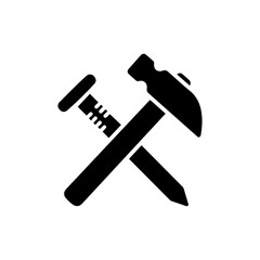 Nail and Hammer Icon Crossed Black Filled Flat