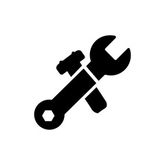 Wrench with Bolt Icon, Black Minimal Flat Design
