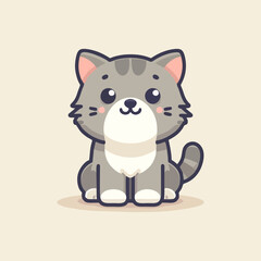 Kawaii cat vector with cute expression fluffy fur and curled tail suitable for use in pet related designs children’s art and cartoon branding