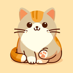 Cute cartoon kitty with long tail fluffy cheeks and sweet face in vector style perfect for children’s illustrations and pet branding