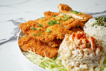 A closeup view of a plate of chicken katsu.