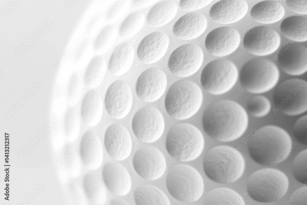 Aufkleber Macro shot of a dimpled white sphere, showcasing texture and pattern, revealing geometric precision and subtle gradients. Focus on design elements.