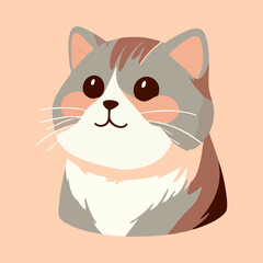 Funny cat vector with quirky facial expression cartoon style and fluffy fur for animal branding children’s materials and pet icons