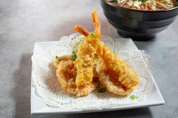 A view of a plate of assorted tempura.