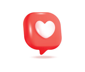 3D icon chat button with white heart