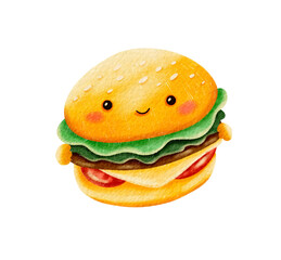 Kawaii Cartoon Burger Illustration