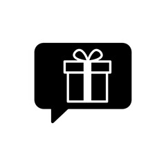 Speech bubble with gift box icon representing giving and celebration