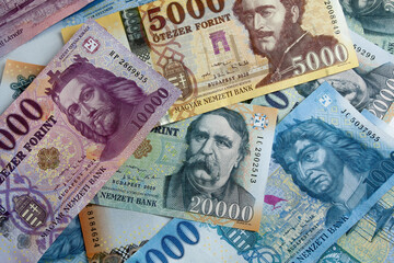 Hungarian forint banknotes in various denominations
