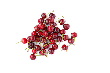 Pile of fresh cherries isolated on white background
