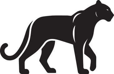 Black Panther Silhouette Vector Walking in Side Profile

