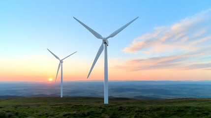 Obraz premium Wind turbines at sunset clean energy and sustainable power