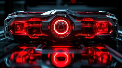 Fototapeta premium Futuristic technology device with glowing red components. Advanced, sleek design. Intricate details. High-tech, futuristic, advanced, and powerful
