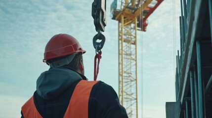 Construction worker operating a crane at a site. Featuring precision and power