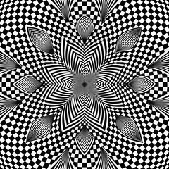 Intricate black and white pattern with a radial design